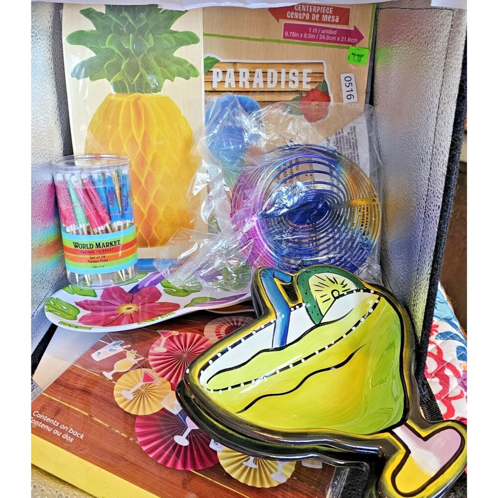 Margarita/Tiki Party 2 clay bowls, Packages of Unused Decor Fun & Good Deal!